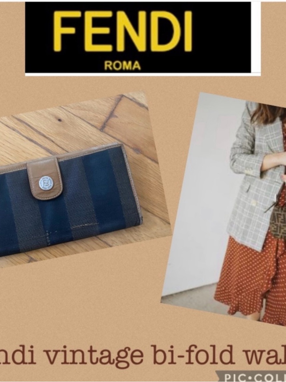 Fendi Navy and Brown Striped Bifold Wallet